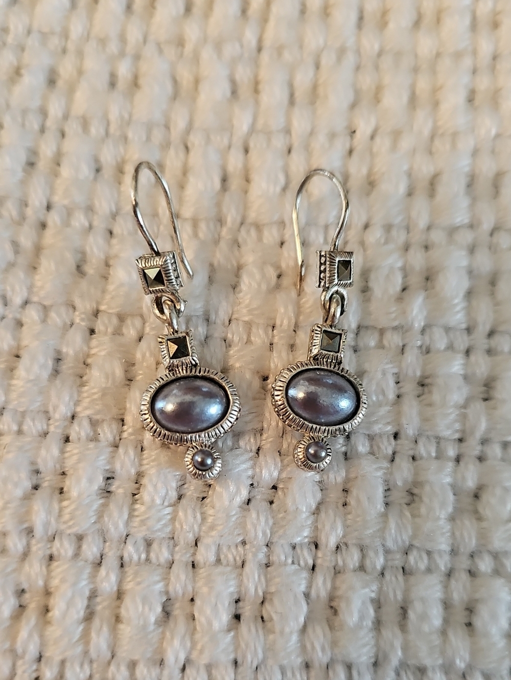 Liz Claiborne Silver-Tone Earrings with Gray Pearlescent Cabochons
